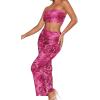 imageFloerns Womens 2 Piece Outfit Floral Print Crop Tube Top and Pencil Skirt SetRed Violet