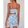 imageFloerns Womens 2 Piece Outfit Floral Print Tie Front Cami Crop Top with Split Hem Skirt SetLight Blue White