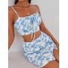 imageFloerns Womens 2 Piece Outfit Floral Print Tie Front Cami Crop Top with Split Hem Skirt SetLight Blue White