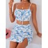 imageFloerns Womens 2 Piece Outfit Floral Print Tie Front Cami Crop Top with Split Hem Skirt SetLight Blue White