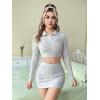 imageFloerns Womens 2 Piece Outfit Letter Graphic Collared Crop Top and Skirt SetGrey and Pink