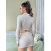 imageFloerns Womens 2 Piece Outfit Letter Graphic Collared Crop Top and Skirt SetGrey and Pink