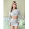 imageFloerns Womens 2 Piece Outfit Letter Graphic Collared Crop Top and Skirt SetGrey and Pink