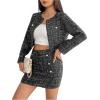 imageFloerns Womens 2 Piece Outfit Plaid Print Open Front Jacket and Bodycon Skirt SetBlack
