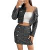 imageFloerns Womens 2 Piece Outfit Plaid Print Open Front Jacket and Bodycon Skirt SetBlack