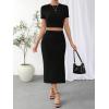 imageFloerns Womens 2 Piece Outfit Rib Knit Crop Top Tee with Slit Hem Skirt SetBlack