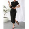 imageFloerns Womens 2 Piece Outfit Rib Knit Crop Top Tee with Slit Hem Skirt SetBlack
