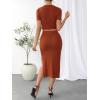 imageFloerns Womens 2 Piece Outfit Rib Knit Crop Top Tee with Slit Hem Skirt SetRust Brown