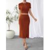 imageFloerns Womens 2 Piece Outfit Rib Knit Crop Top Tee with Slit Hem Skirt SetRust Brown