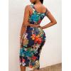 imageFloerns Womens 2 Piece Outfit Scoop Neck Crop Tank Top Tie Front Pencil Skirt SetBlue Floral