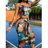 imageFloerns Womens 2 Piece Outfit Scoop Neck Crop Tank Top Tie Front Pencil Skirt SetBlue Floral