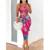 imageFloerns Womens 2 Piece Outfit Scoop Neck Crop Tank Top Tie Front Pencil Skirt SetHot Pink