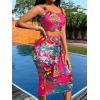 imageFloerns Womens 2 Piece Outfit Scoop Neck Crop Tank Top Tie Front Pencil Skirt SetHot Pink