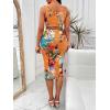 imageFloerns Womens 2 Piece Outfit Scoop Neck Crop Tank Top Tie Front Pencil Skirt SetMustard Yellow