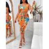 imageFloerns Womens 2 Piece Outfit Scoop Neck Crop Tank Top Tie Front Pencil Skirt SetMustard Yellow
