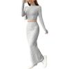 imageFloerns Womens 2 Piece Outfit Solid Rib Knit Mock Neck Tee Shirt and Skirt SetGrey