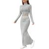 imageFloerns Womens 2 Piece Outfit Solid Rib Knit Mock Neck Tee Shirt and Skirt SetGrey