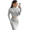 imageFloerns Womens 2 Piece Outfit Solid Rib Knit Mock Neck Tee Shirt and Skirt SetGrey
