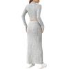 imageFloerns Womens 2 Piece Outfit Solid Rib Knit Mock Neck Tee Shirt and Skirt SetGrey