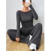 imageFloerns Womens 2 Piece Outfit Solid Scoop Neck Long Sleeve Tee with Pants SetGrey