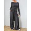 imageFloerns Womens 2 Piece Outfit Solid Scoop Neck Long Sleeve Tee with Pants SetGrey