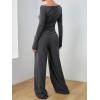 imageFloerns Womens 2 Piece Outfit Solid Scoop Neck Long Sleeve Tee with Pants SetGrey