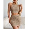 imageFloerns Womens 2 Piece Outfit Tie Back Halter Cami Top and Bodycon Skirt SetKhaki