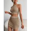 imageFloerns Womens 2 Piece Outfit Tie Back Halter Cami Top and Bodycon Skirt SetKhaki