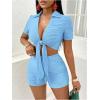 imageFloerns Womens 2 Piece Outfit Tie Front Short Sleeve Crop Top with Shorts SetDusty Blue