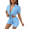 imageFloerns Womens 2 Piece Outfit Tie Front Short Sleeve Crop Top with Shorts SetDusty Blue