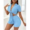 imageFloerns Womens 2 Piece Outfit Tie Front Short Sleeve Crop Top with Shorts SetDusty Blue