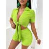 imageFloerns Womens 2 Piece Outfit Tie Front Short Sleeve Crop Top with Shorts SetGreen