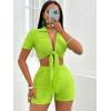 imageFloerns Womens 2 Piece Outfit Tie Front Short Sleeve Crop Top with Shorts SetGreen