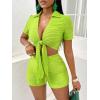 imageFloerns Womens 2 Piece Outfit Tie Front Short Sleeve Crop Top with Shorts SetGreen