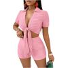 imageFloerns Womens 2 Piece Outfit Tie Front Short Sleeve Crop Top with Shorts SetLight Pink