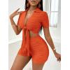 imageFloerns Womens 2 Piece Outfit Tie Front Short Sleeve Crop Top with Shorts SetOrange