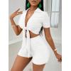 imageFloerns Womens 2 Piece Outfit Tie Front Short Sleeve Crop Top with Shorts SetWhite
