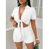 imageFloerns Womens 2 Piece Outfit Tie Front Short Sleeve Crop Top with Shorts SetWhite