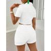 imageFloerns Womens 2 Piece Outfit Tie Front Short Sleeve Crop Top with Shorts SetWhite