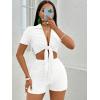imageFloerns Womens 2 Piece Outfit Tie Front Short Sleeve Crop Top with Shorts SetWhite