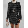 imageFloerns Womens 2 Piece Outfits Plaid Tweed Blazer Long Sleeve Jacket and Skirt SetBlack Ink