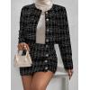 imageFloerns Womens 2 Piece Outfits Plaid Tweed Blazer Long Sleeve Jacket and Skirt SetBlack Ink
