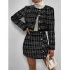 imageFloerns Womens 2 Piece Outfits Plaid Tweed Blazer Long Sleeve Jacket and Skirt SetBlack Ink