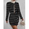 imageFloerns Womens 2 Piece Outfits Plaid Tweed Blazer Long Sleeve Jacket and Skirt SetBlack Ink