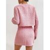imageFloerns Womens 2 Piece Outfits Plaid Tweed Blazer Long Sleeve Jacket and Skirt SetLight Pink