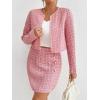 imageFloerns Womens 2 Piece Outfits Plaid Tweed Blazer Long Sleeve Jacket and Skirt SetLight Pink