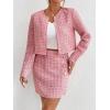 imageFloerns Womens 2 Piece Outfits Plaid Tweed Blazer Long Sleeve Jacket and Skirt SetLight Pink