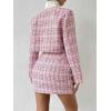 imageFloerns Womens 2 Piece Outfits Plaid Tweed Blazer Long Sleeve Jacket and Skirt SetPale Pink