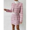 imageFloerns Womens 2 Piece Outfits Plaid Tweed Blazer Long Sleeve Jacket and Skirt SetPale Pink