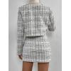 imageFloerns Womens 2 Piece Outfits Plaid Tweed Blazer Long Sleeve Jacket and Skirt SetWhite Cream